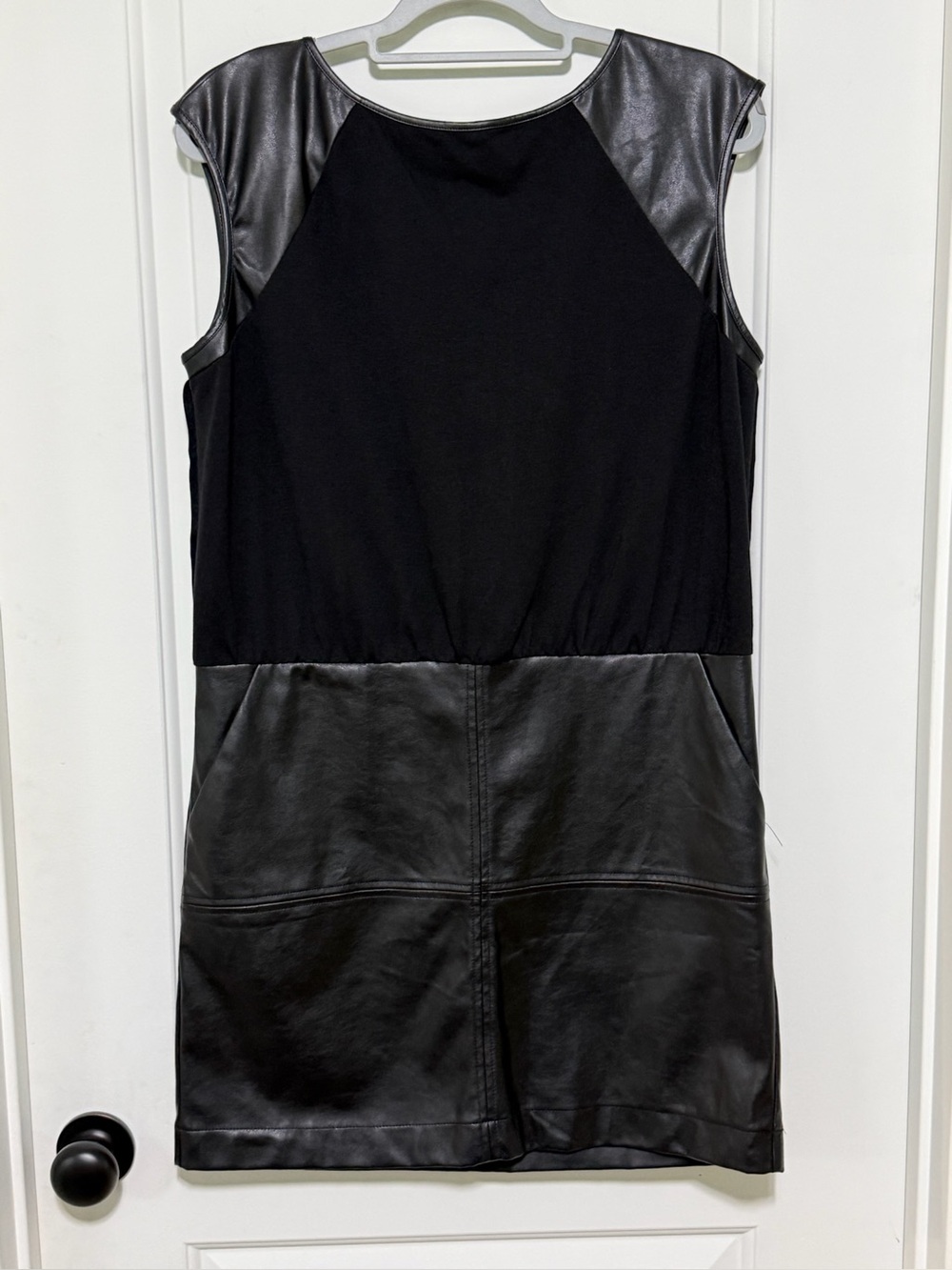 Sleeveless Black Faux Leather Panel Mini Dress